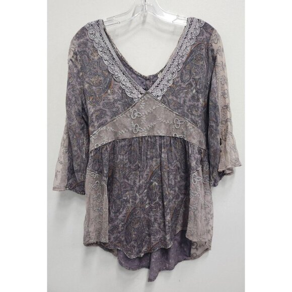 gimmicks by BKE Tops - Gimmicks by BKE Womens BOHO Tunic Top Small Gray Paisley Lace Insert Fairycore